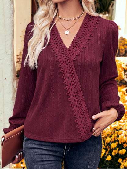 Surplice Neck Lace Trim Top