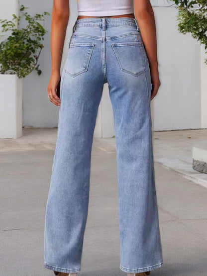 Anna-Kaci Women's High Waist Wide Leg Jeans with Seaming Detail