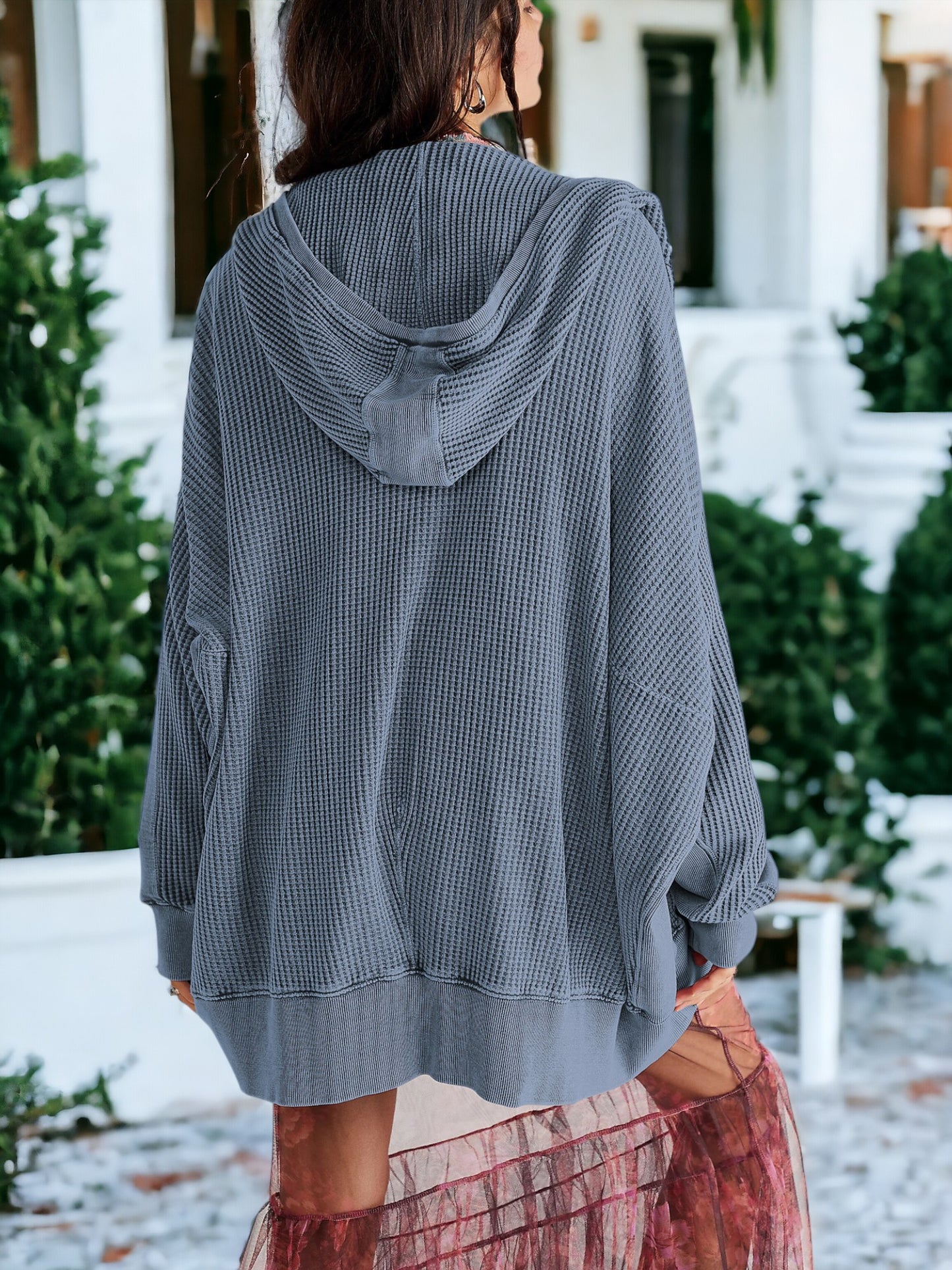 Waffle Knit Textured Hooded Jacket