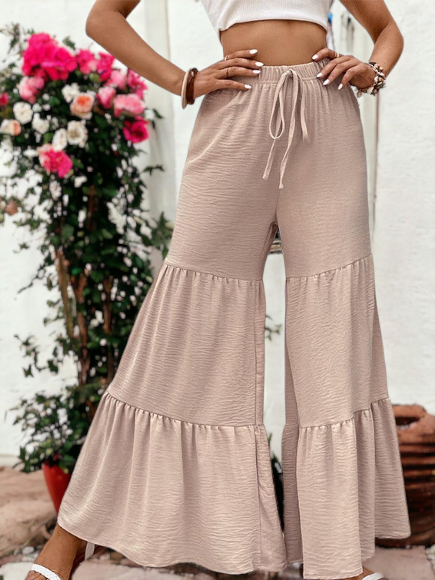 Tie Waist Wide Leg Pants