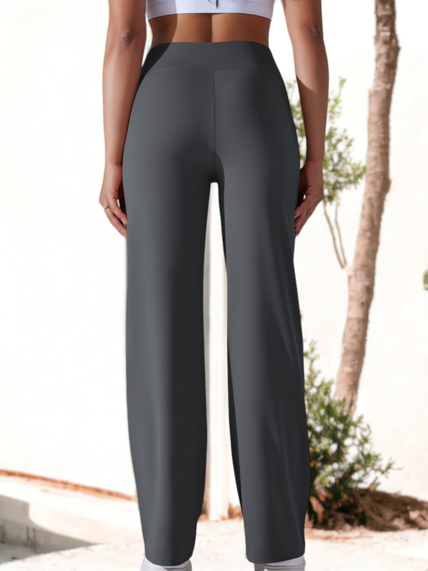 Pantalones de fitness de cintura alta y pierna ancha con cordón