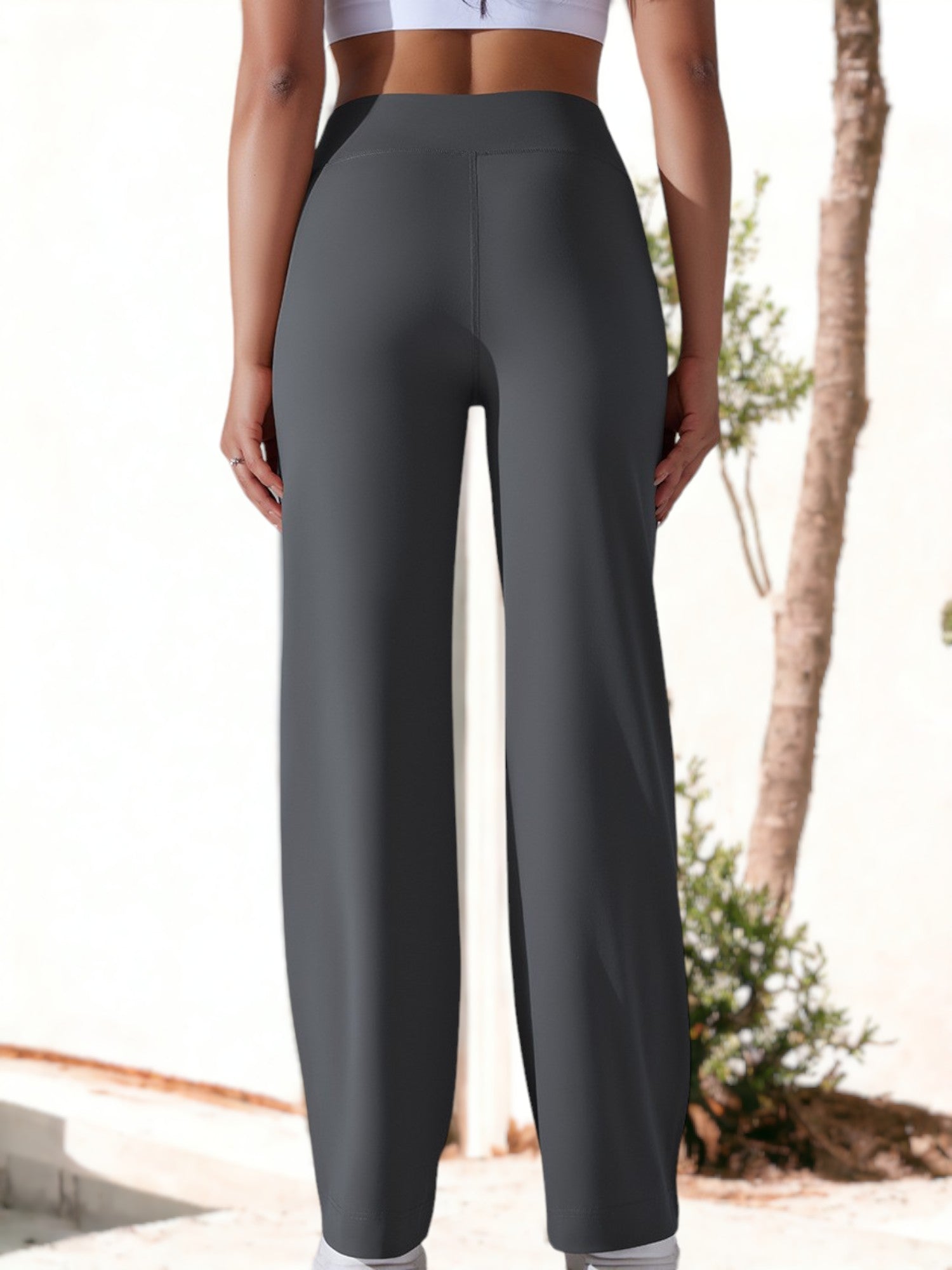 Pantalones de fitness de cintura alta y pierna ancha con cordón