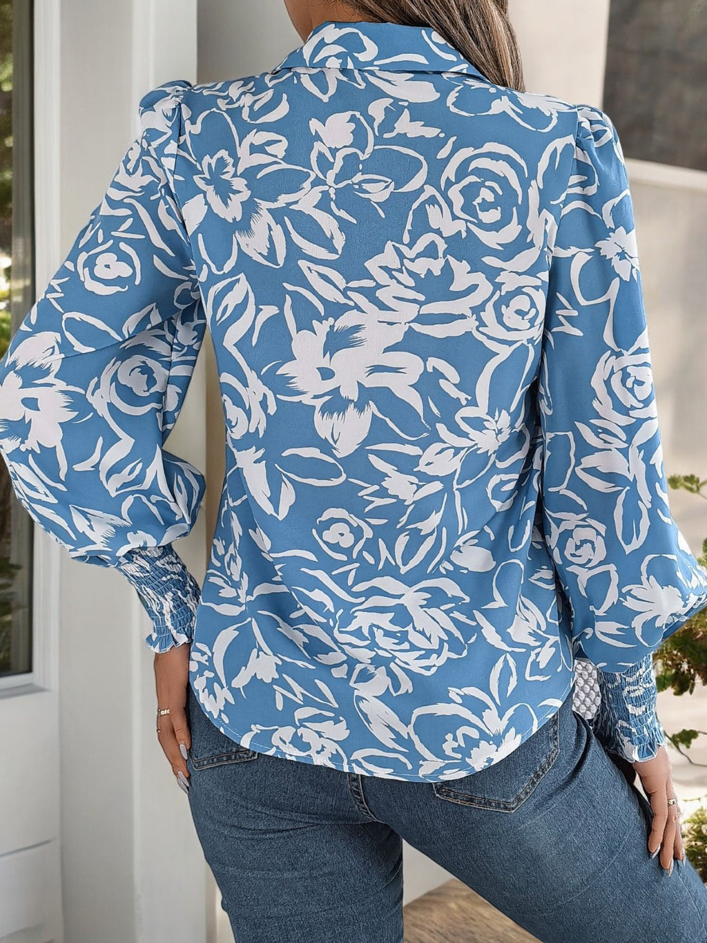 blue blouse dress with flowers cuffed sleeves MILLE Marnie Top in Swedish Garden XXS main image 0