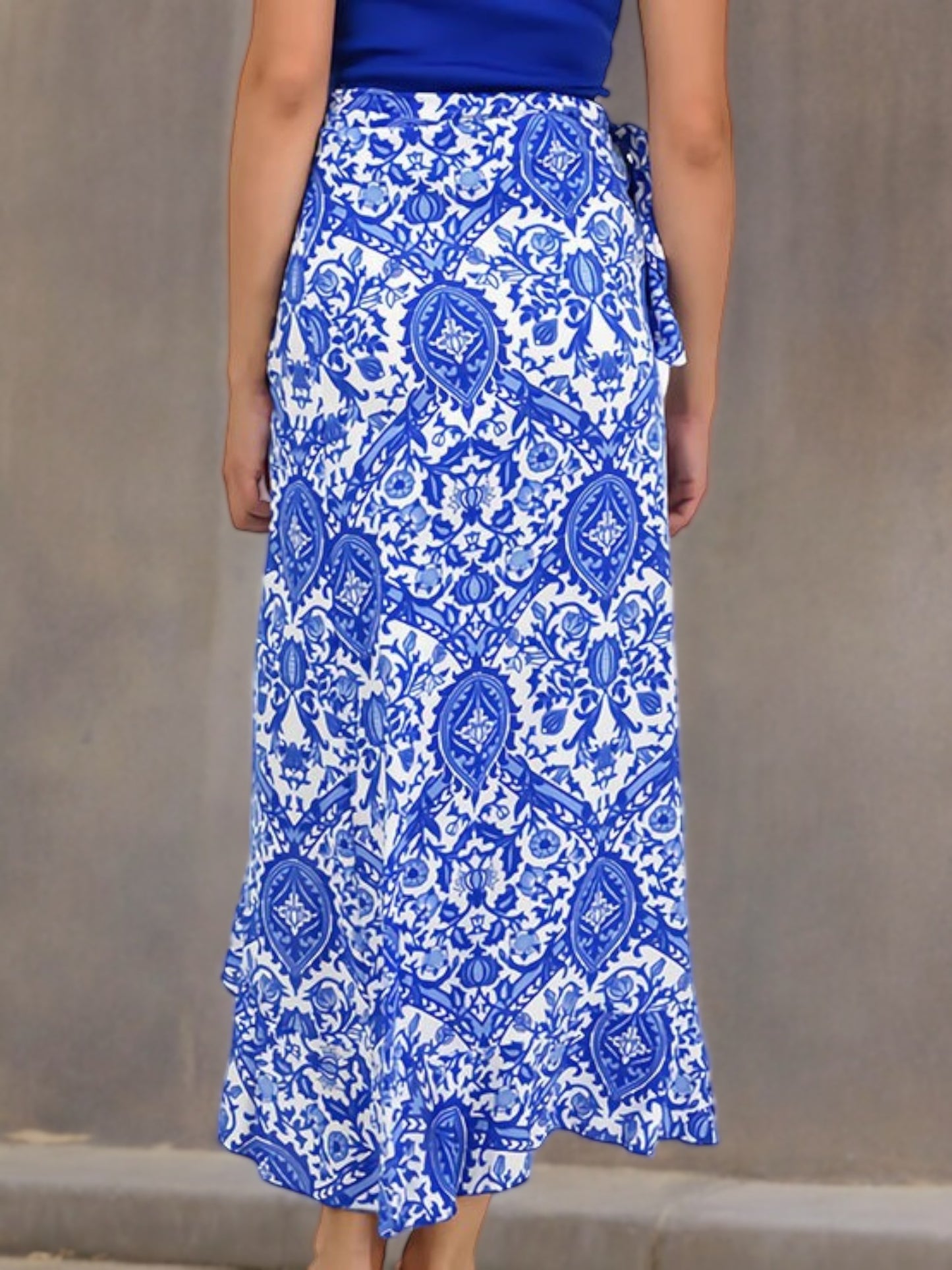 High-Waisted Wrap Maxi Skirt with Floral Print and Side Slit