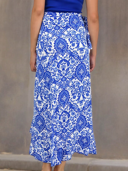 High-Waisted Wrap Maxi Skirt with Floral Print and Side Slit