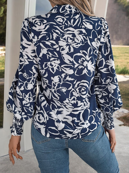 Blusa floral con botones, puños y cuello fruncidos para mujer de Anna-Kaci