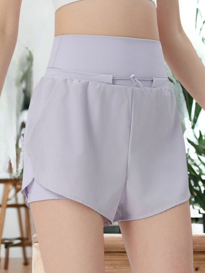 Pantalones cortos para correr de doble capa con cintura ancha y forro