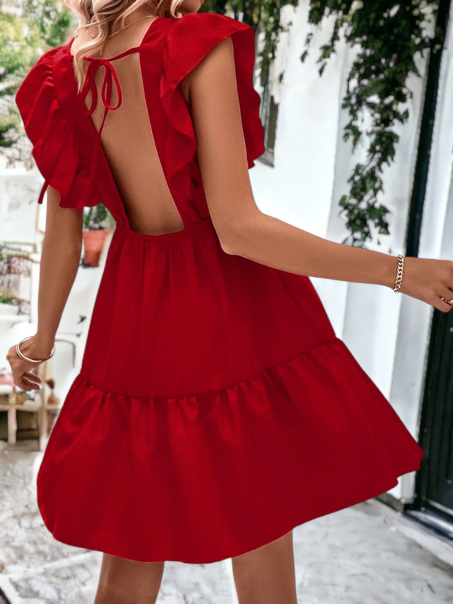 Ruffle Front Tie Back Dress