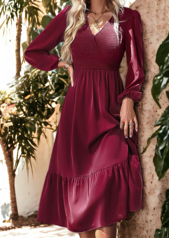 Shirred Surplice Neck Dress