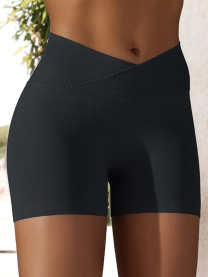 Pantalones cortos deportivos de yoga ajustados con cintura cruzada y sin costuras