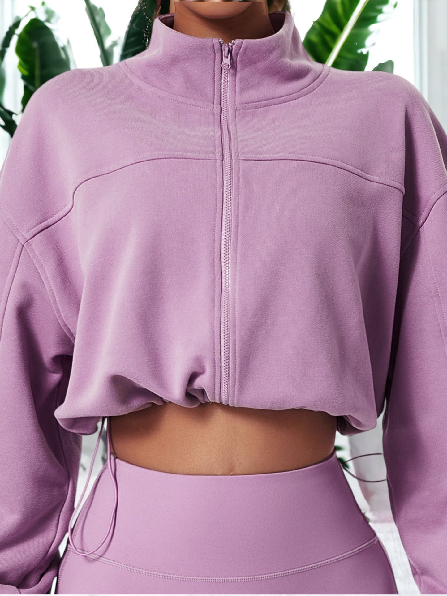 Chaqueta deportiva holgada de manga larga con cremallera