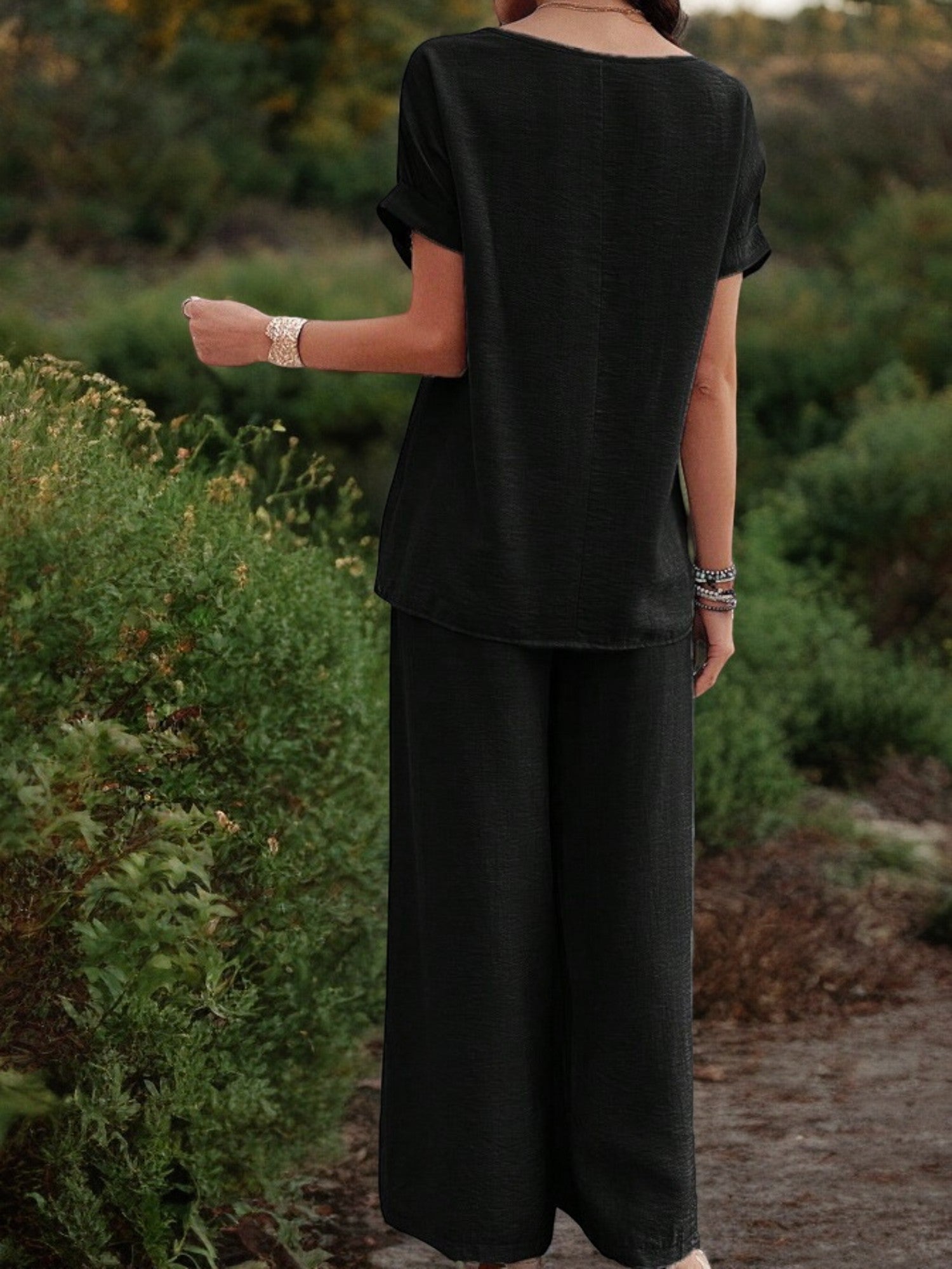 Conjunto de dos piezas para mujer Anna-Kaci con top con detalle bordado y pantalones de pierna ancha