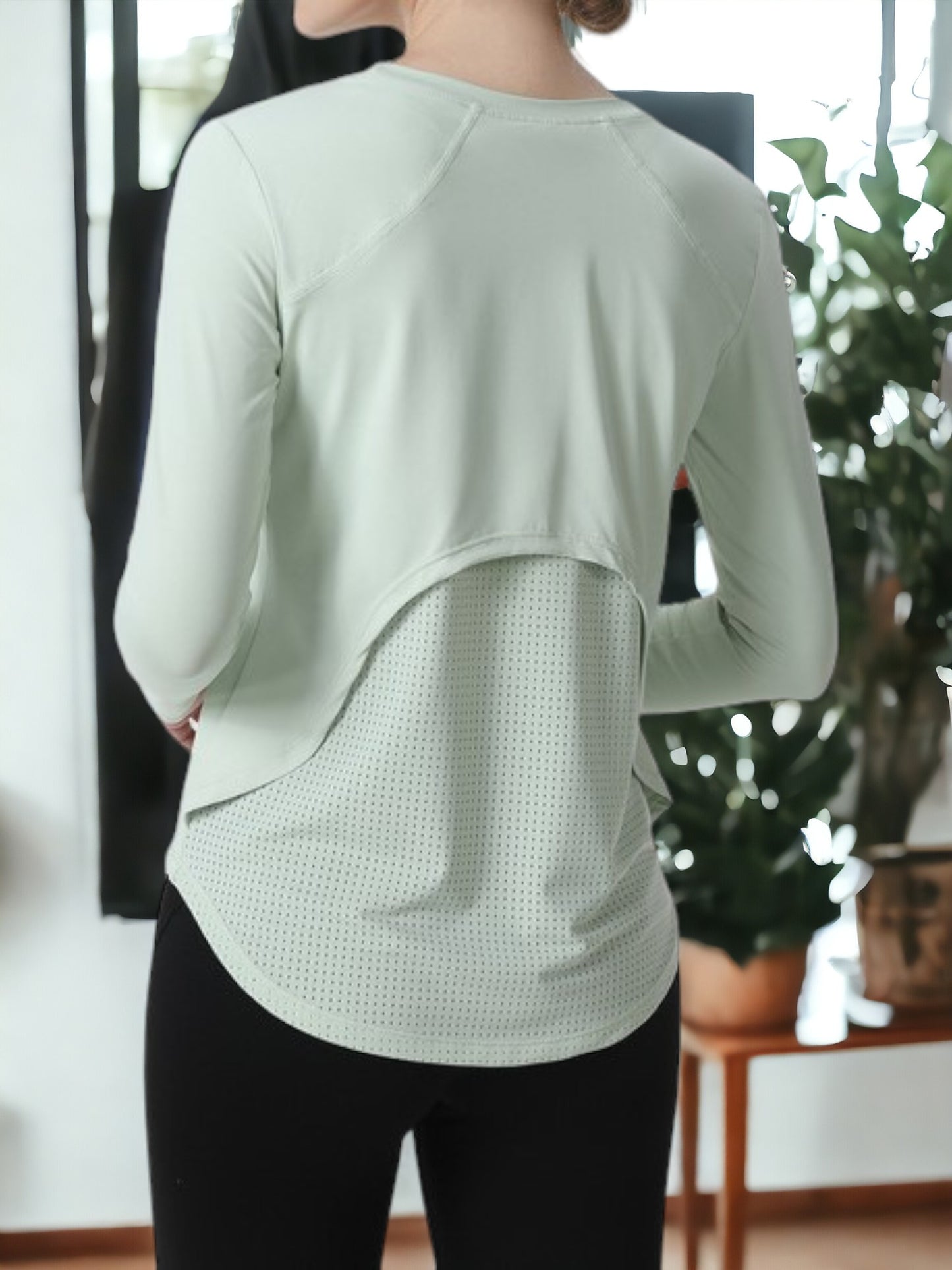Sudadera de yoga de manga larga, cuello redondo, holgada, ajustada y transpirable