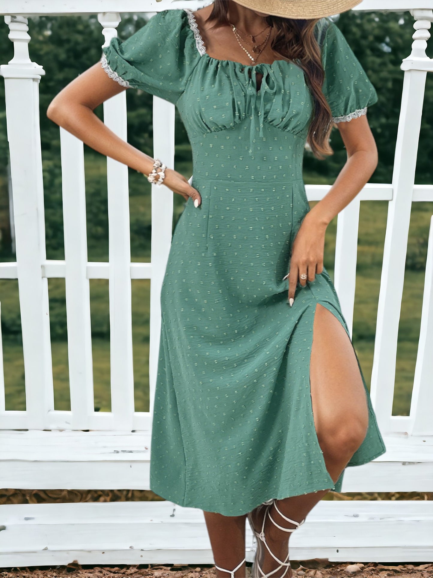 Square Neck Slit Vintage Dress
