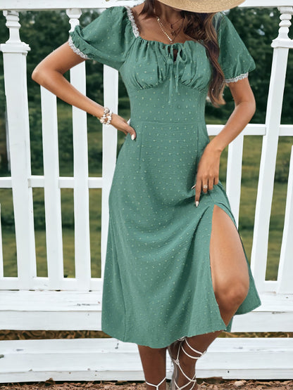 Square Neck Slit Vintage Dress