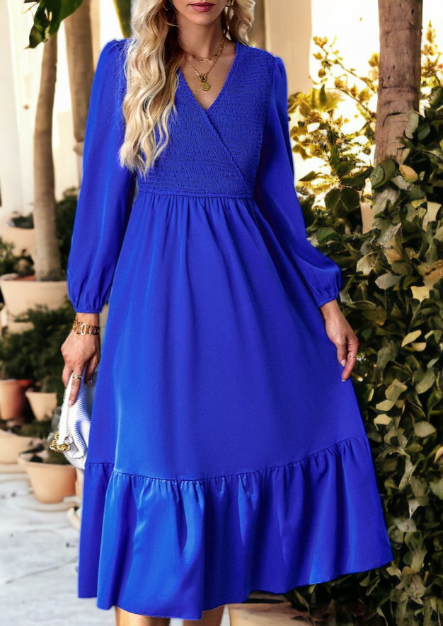 Shirred Surplice Neck Dress