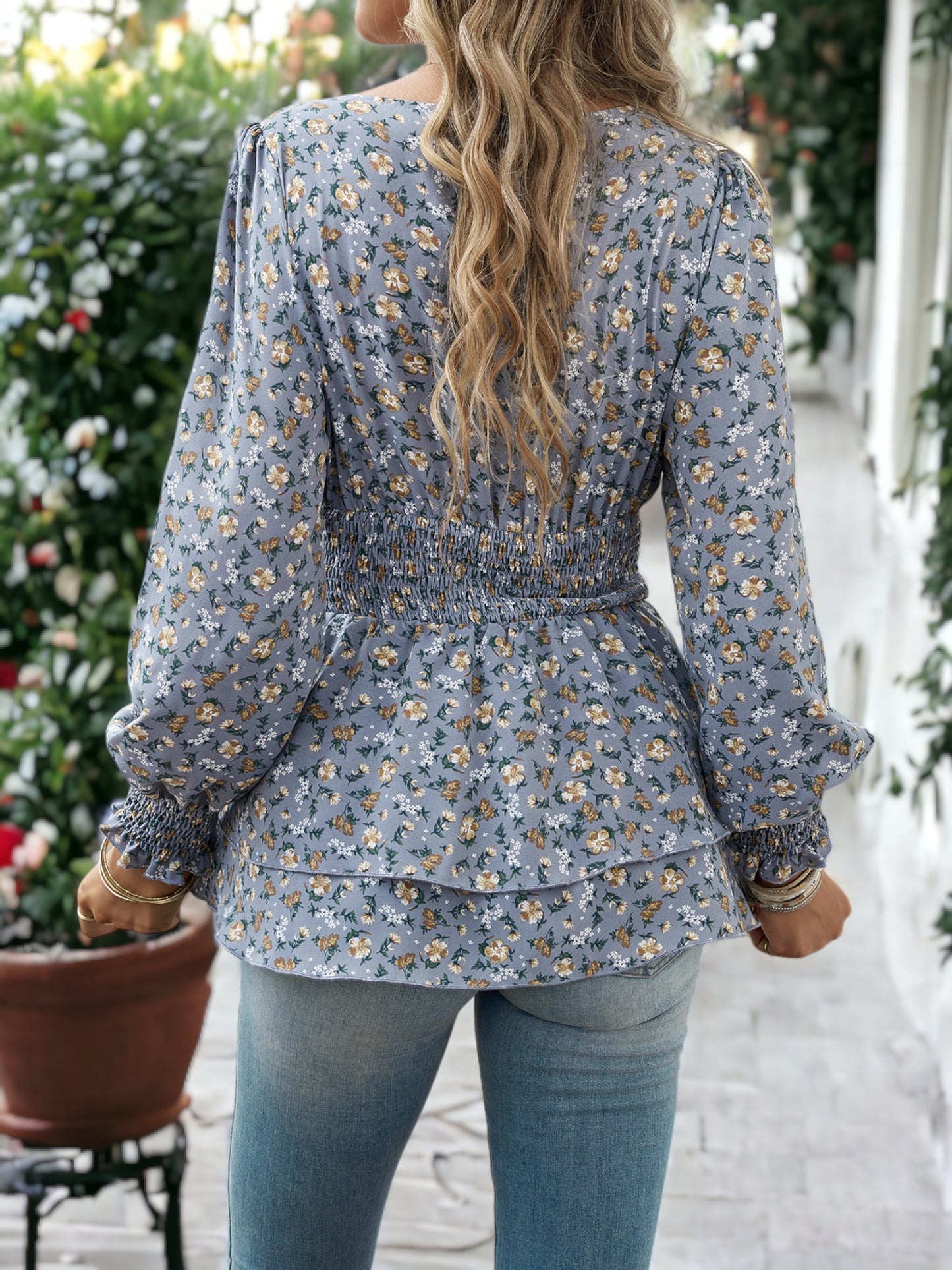 Floral Print Tiered Peplum Blouse