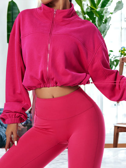 Chaqueta deportiva holgada de manga larga con cremallera