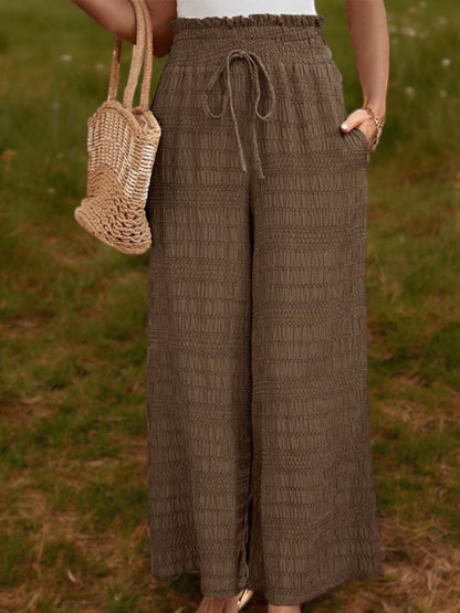 Pantalones casuales de pierna ancha y cintura alta con frunces para mujer de Anna-Kaci