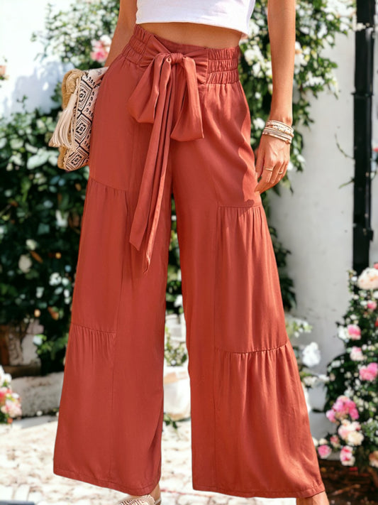 Tie Waist Tiered Wide Leg Pants