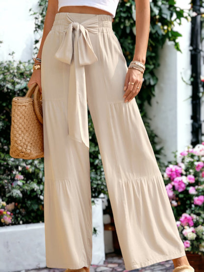 Tie Waist Tiered Wide Leg Pants