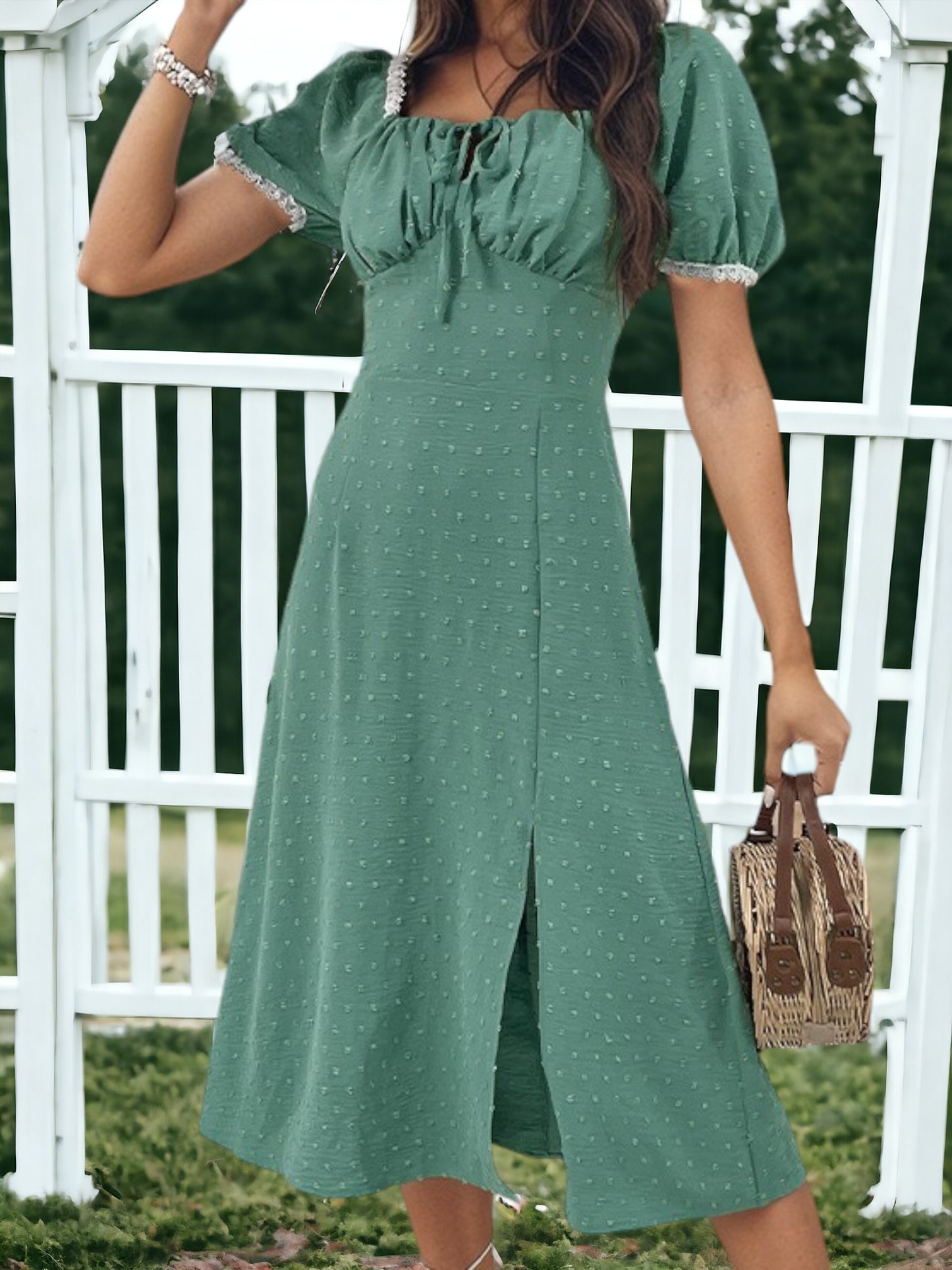 Square Neck Slit Vintage Dress