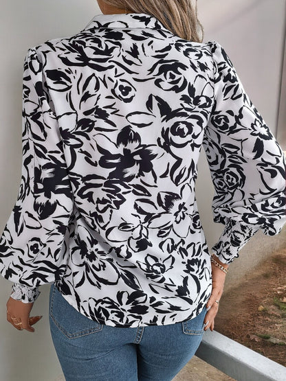 Blusa floral con botones, puños y cuello fruncidos para mujer de Anna-Kaci