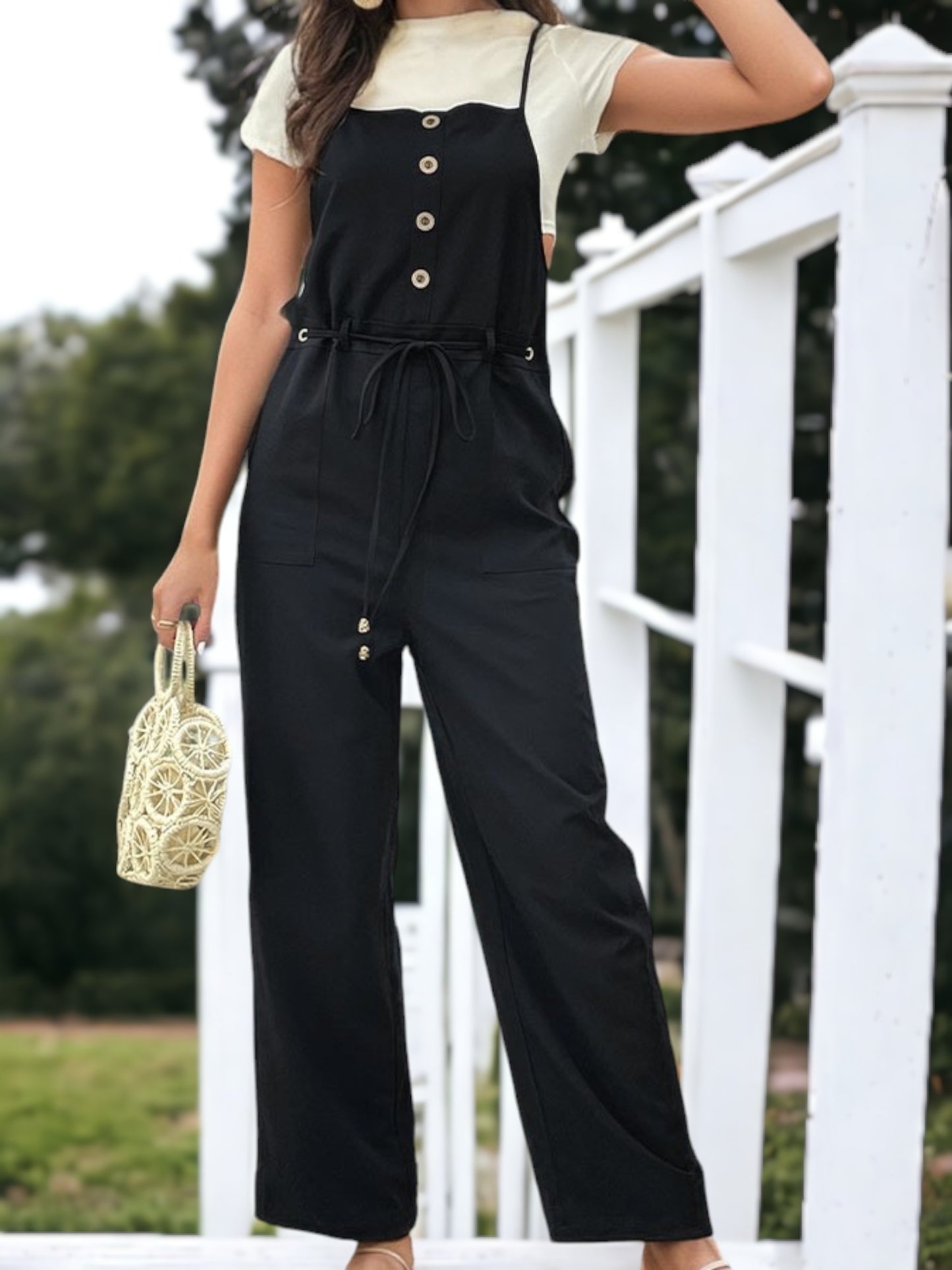 Buttoned Front Belted Jumpsuit