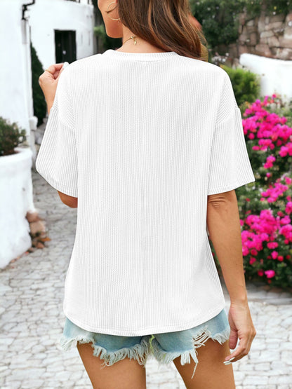 Rib Knit Textured Side Pocket Detailed T-Shirt Top