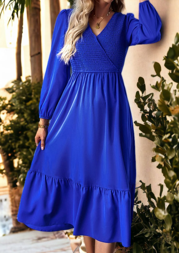 Shirred Surplice Neck Dress