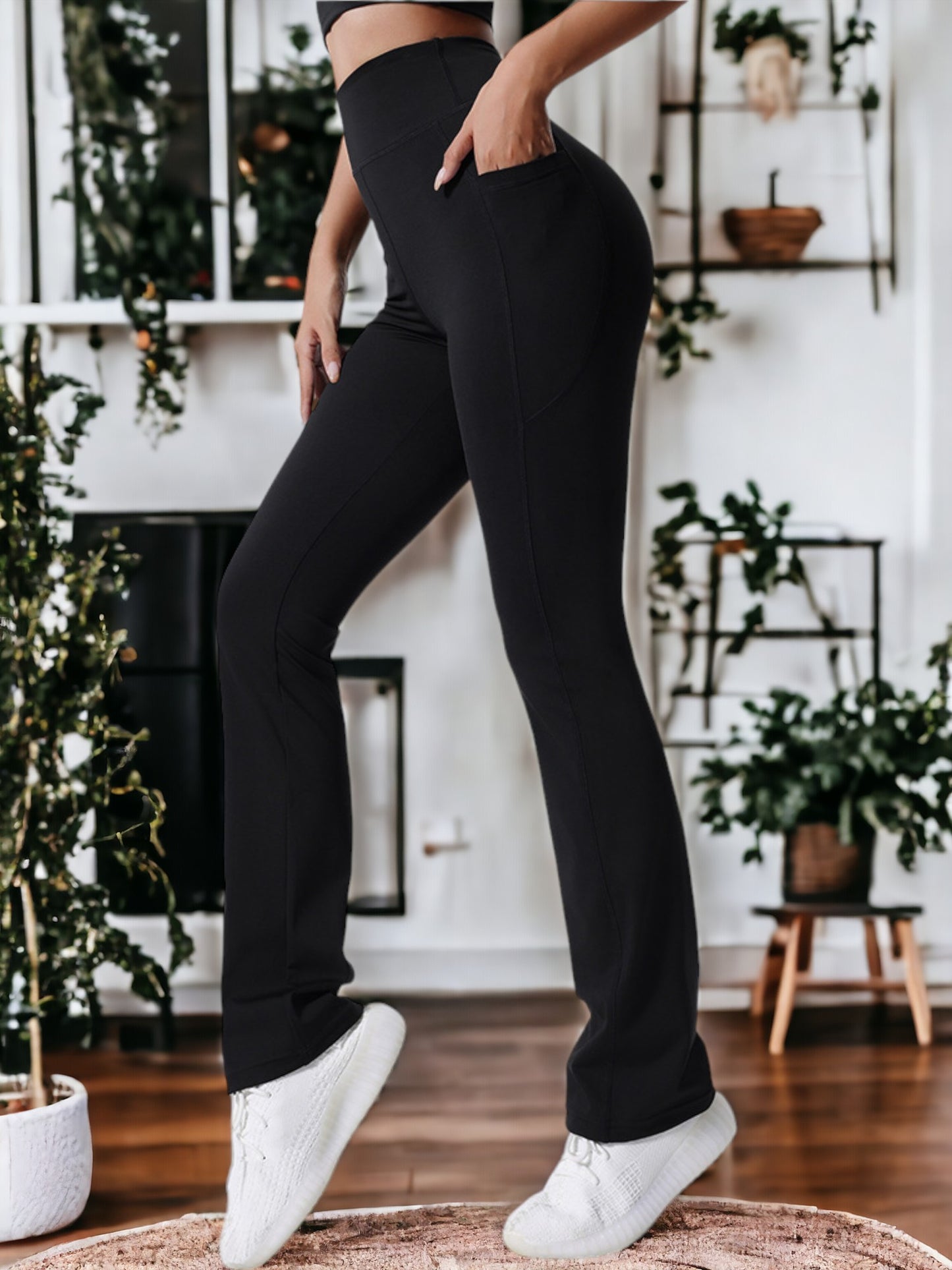 Pantalones de yoga de cintura alta, anchos y drapeados