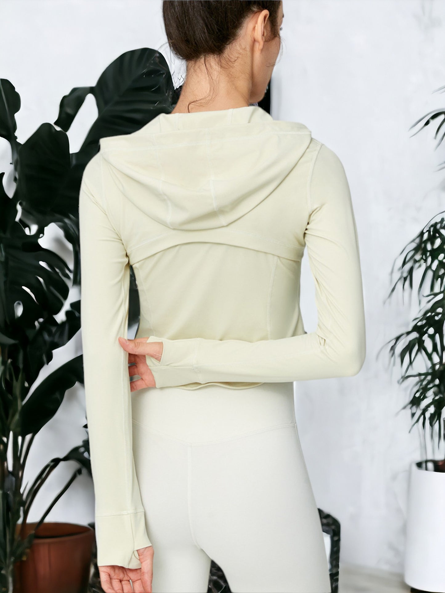 Chaqueta de manga larga con capucha y cremallera para yoga