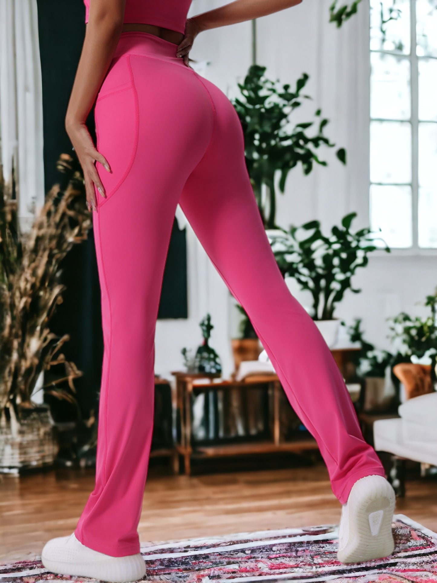Pantalones de yoga de cintura alta, anchos y drapeados
