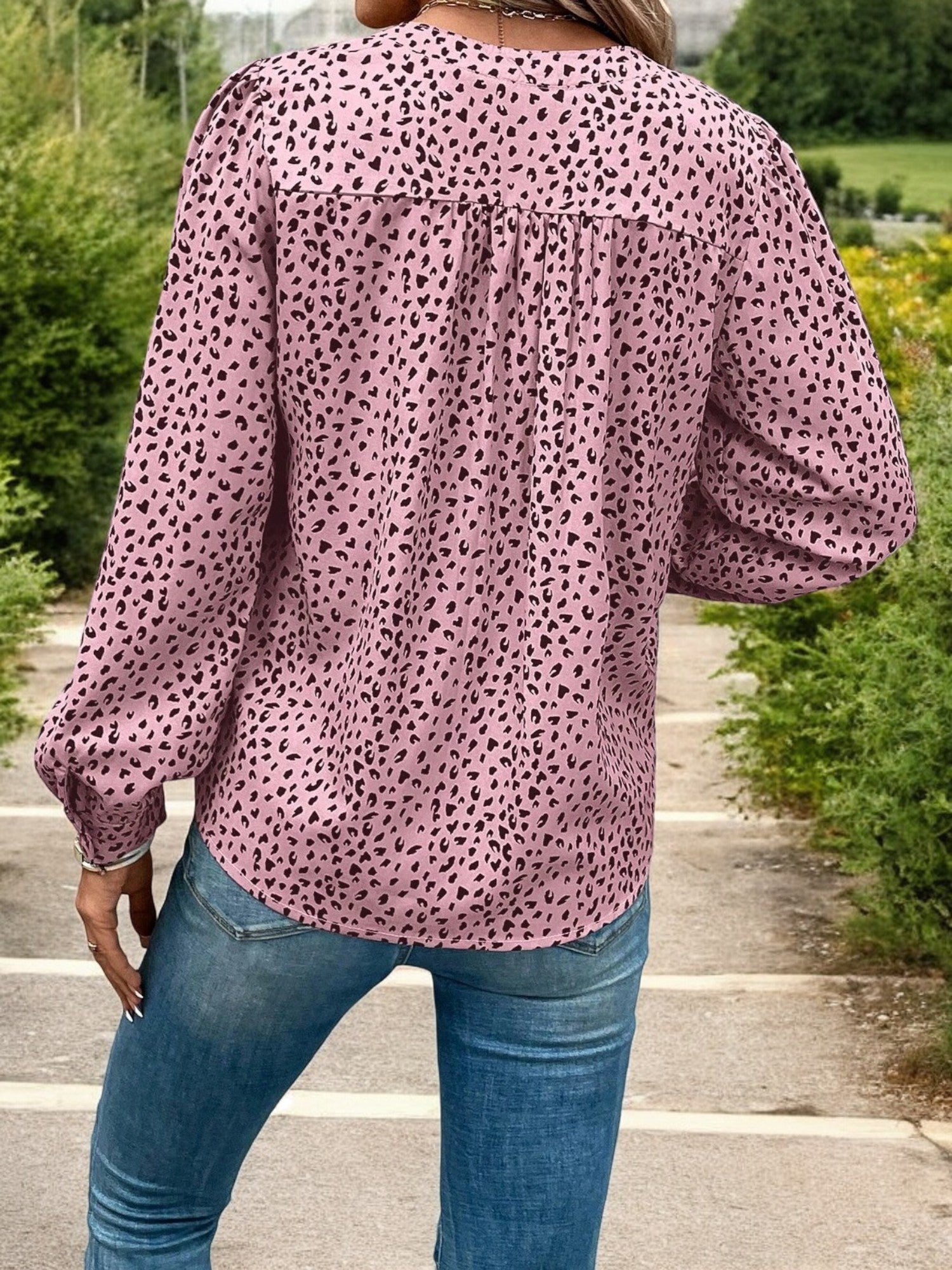 Anna-Kaci Women's Long Sleeve High Neck Blouse with Geometric Print