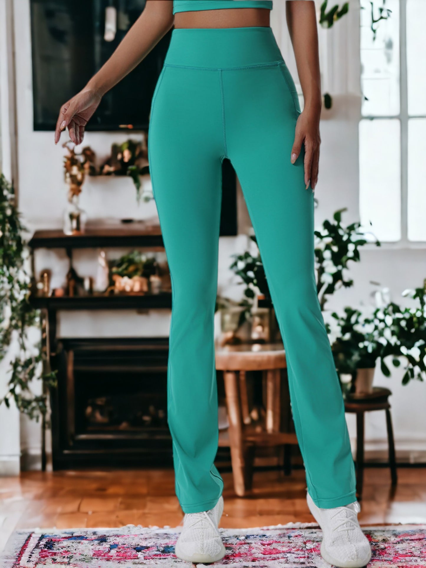 Pantalones de yoga de cintura alta, anchos y drapeados