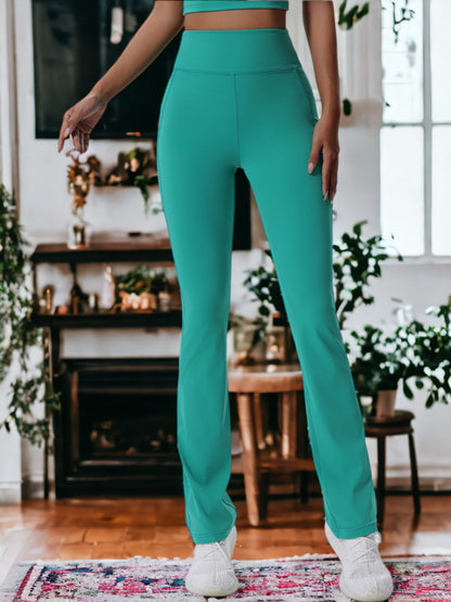 Pantalones de yoga de cintura alta, anchos y drapeados