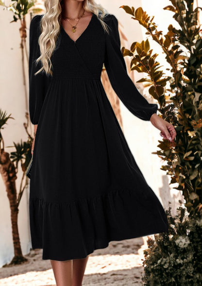 Shirred Surplice Neck Dress