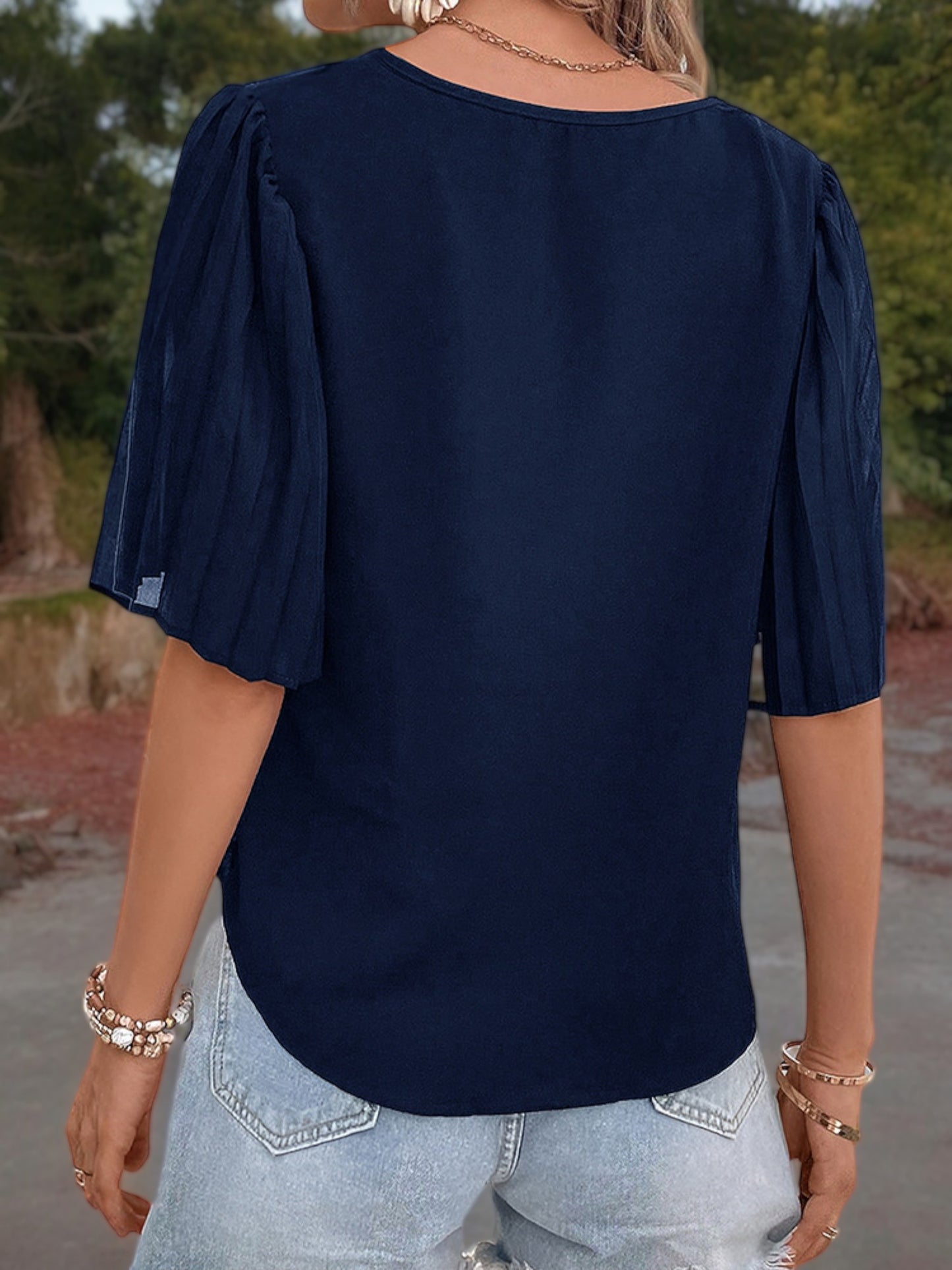 Anna-Kaci Women's Short Sleeve Crew Neck Textured Wave Pattern Casual Tee