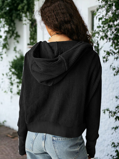 Waffle Knit Button Neck Jacket