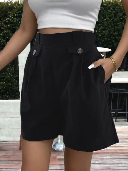 High Waisted Buttoned Pocket Design Shorts