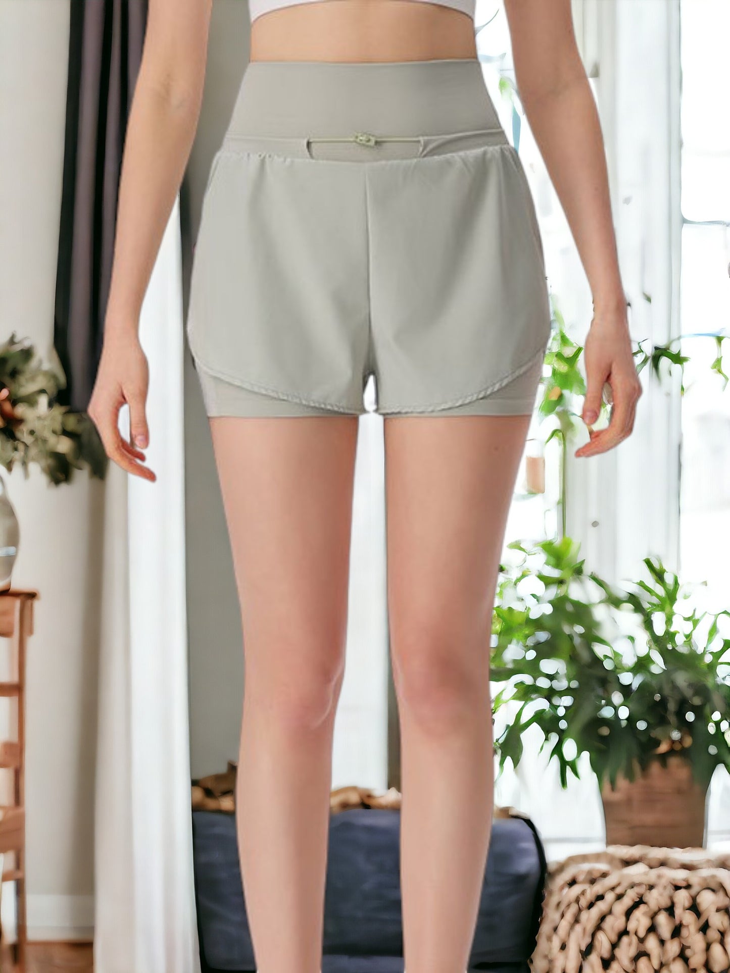 Pantalones cortos para correr de doble capa con cintura ancha y forro