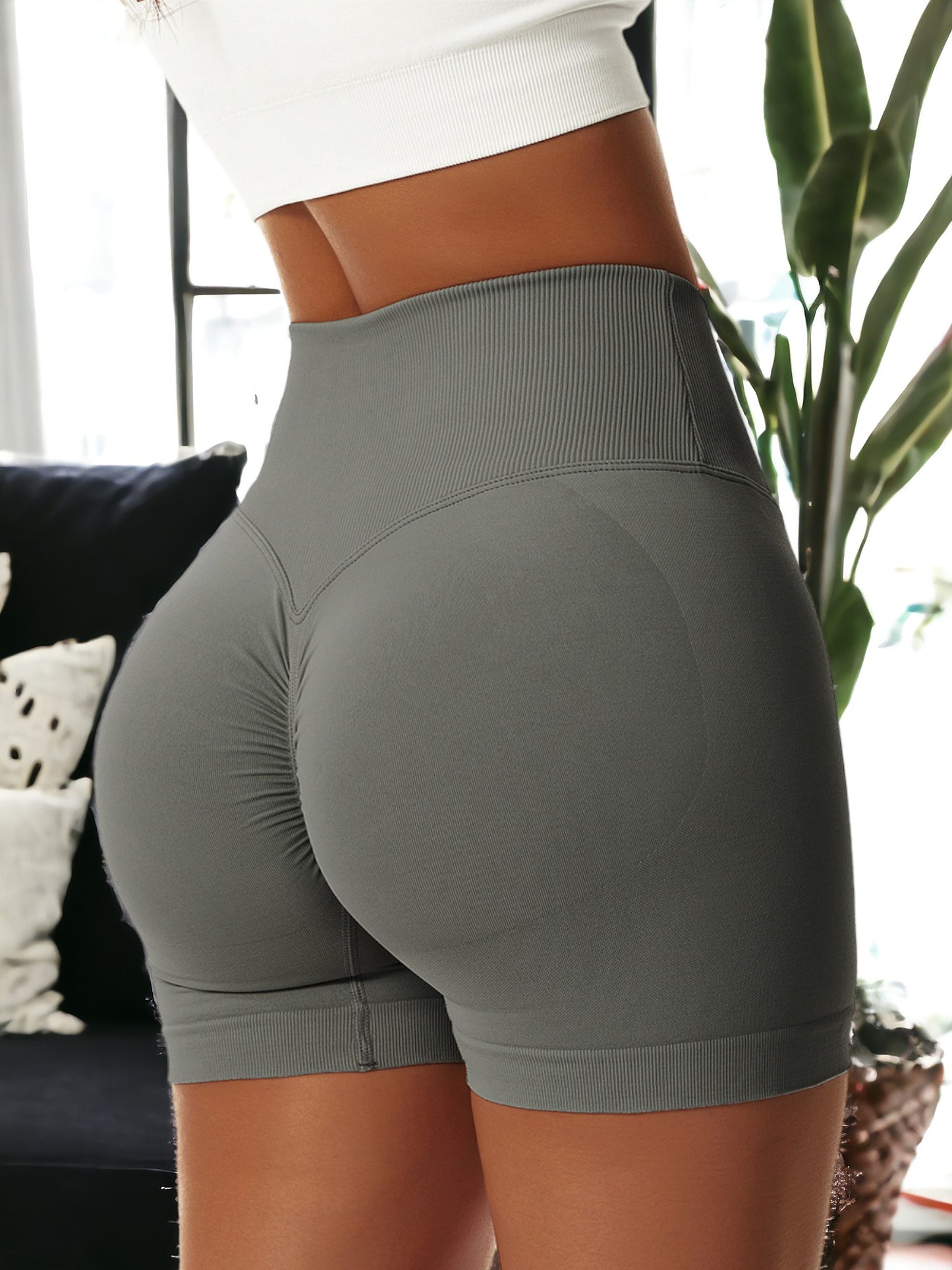 Pantalones cortos deportivos elásticos de cintura alta sin costuras