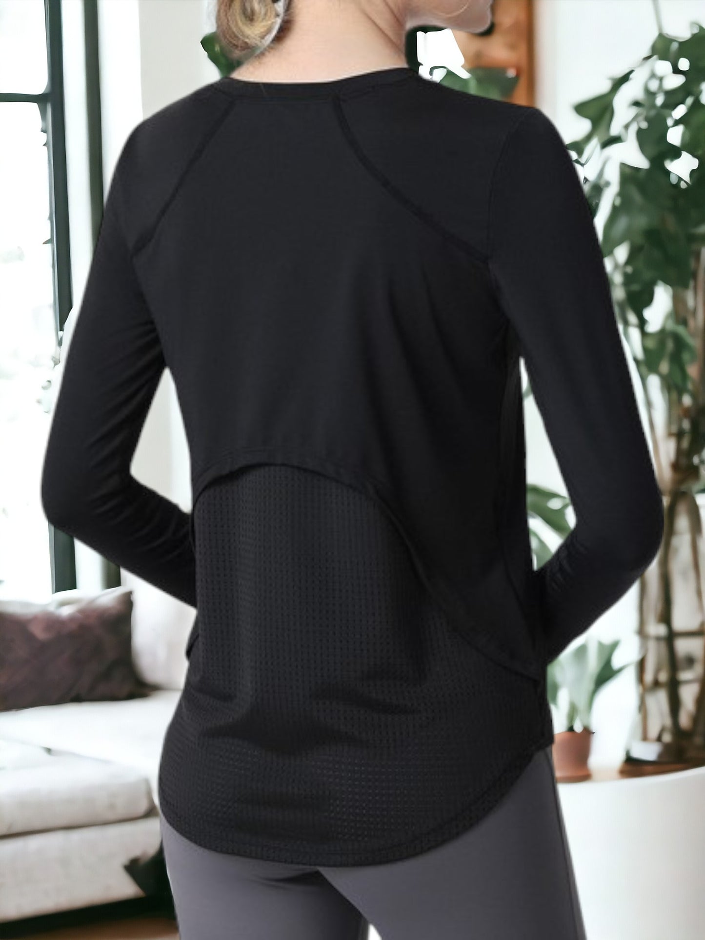 Sudadera de yoga de manga larga, cuello redondo, holgada, ajustada y transpirable