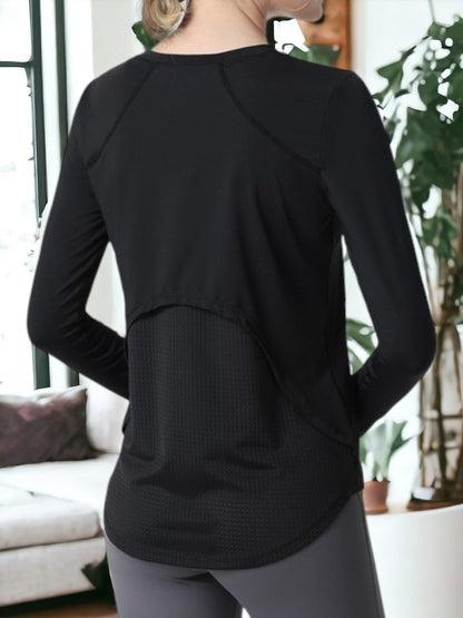 Sudadera de yoga de manga larga, cuello redondo, holgada, ajustada y transpirable