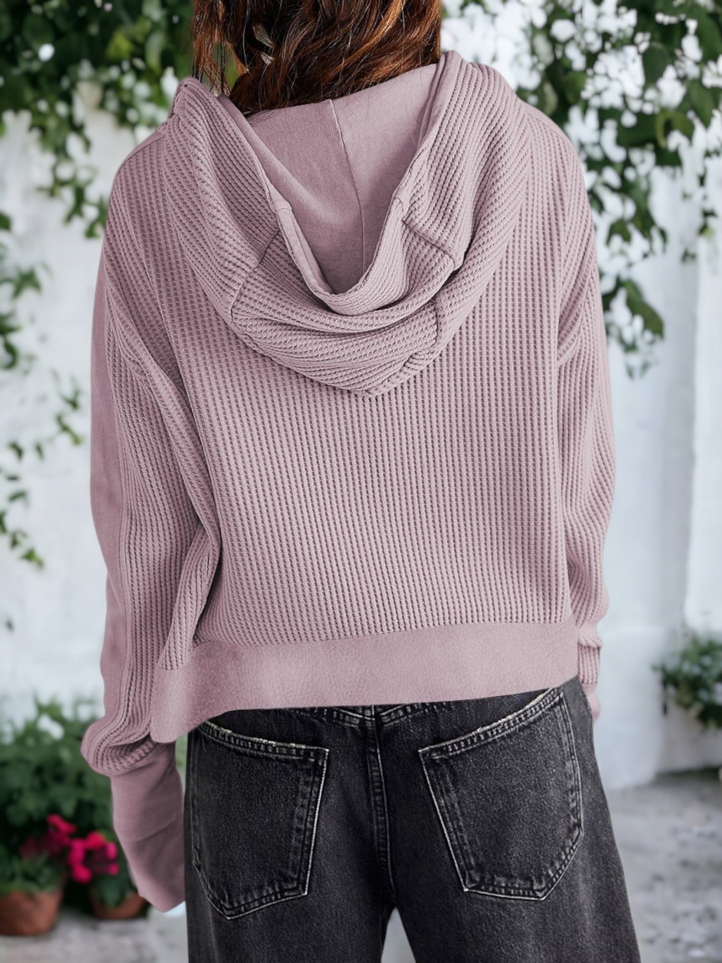 Waffle Knit Button Neck Jacket