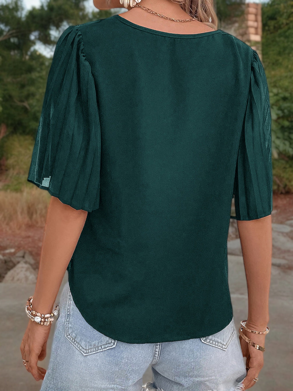 Camiseta informal con cuello redondo y manga corta con estampado de ondas texturizadas para mujer de Anna-Kaci