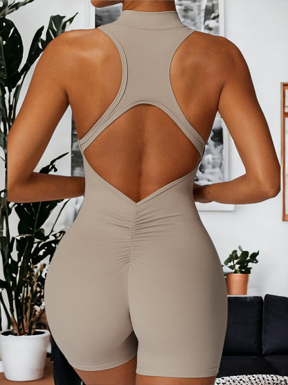 Sleeveless Zippered One-Piece Fitness Suit