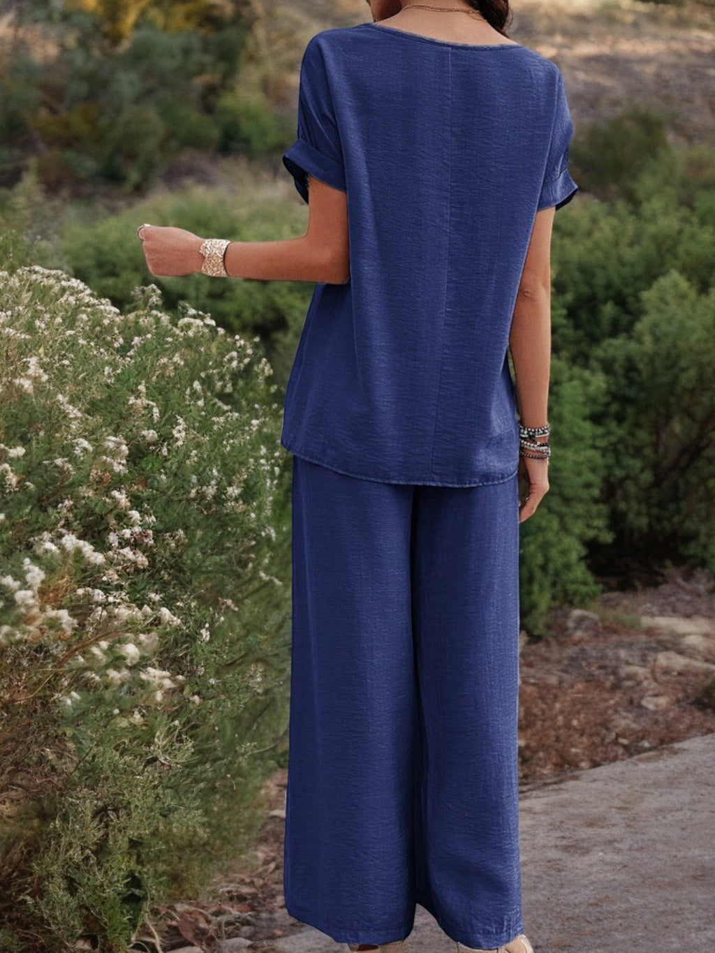 Conjunto de dos piezas para mujer Anna-Kaci con top con detalle bordado y pantalones de pierna ancha
