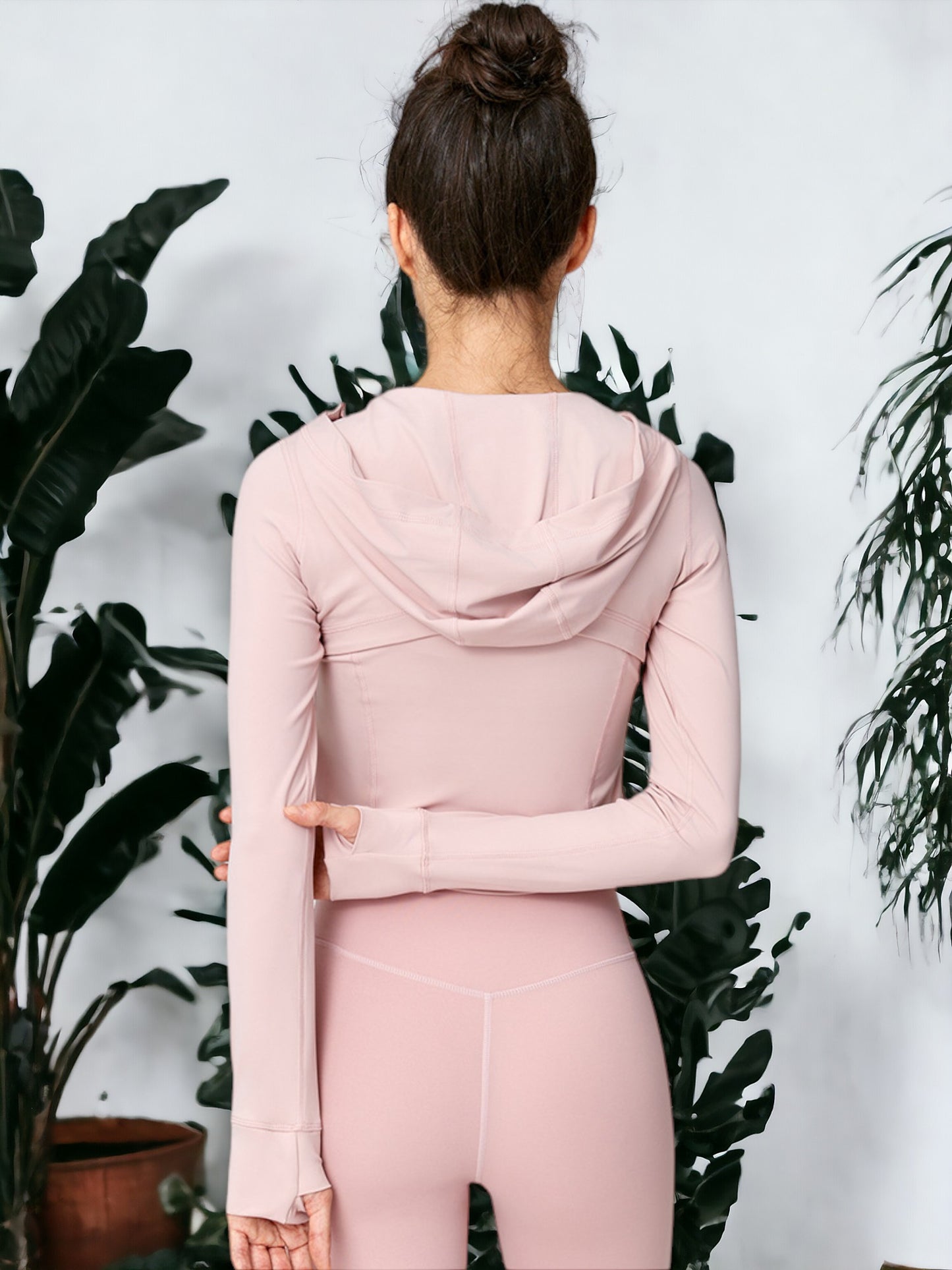 Chaqueta de manga larga con capucha y cremallera para yoga