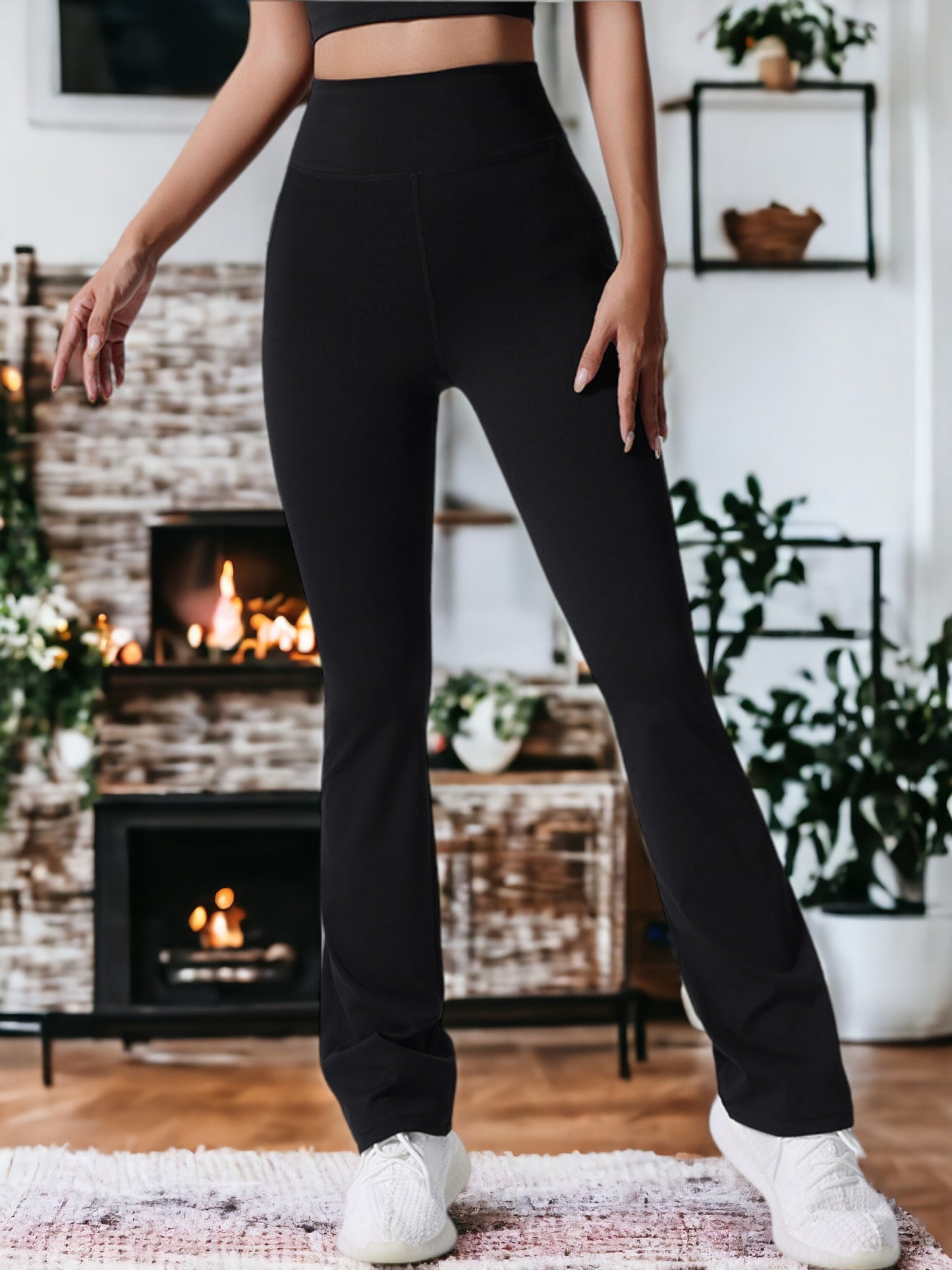 Pantalones de yoga de cintura alta, anchos y drapeados